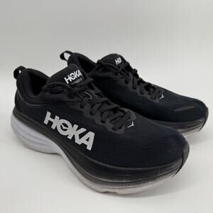 HOKA Bondi 8 Black White Women’s Running Shoes Size 9B Cushioned Sneakers